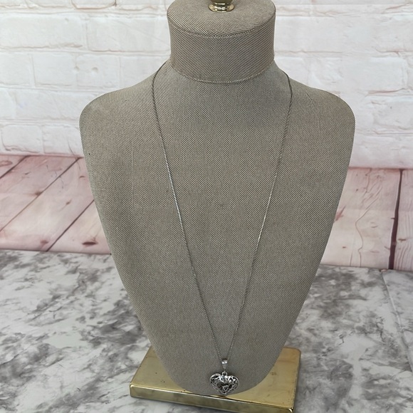 Vintage floating heart filigree necklace 925 SU Korea 24” - Picture 6 of 9